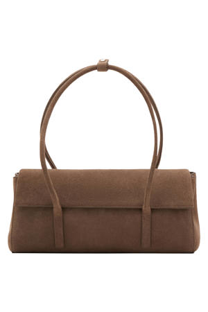 suede schoudertas bruin