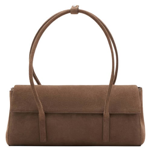 Mango suede schoudertas bruin afbeelding