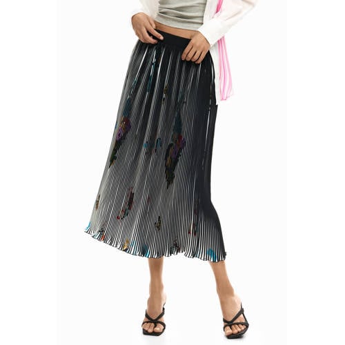 Desigual gebloemde midi rok zwart afbeelding