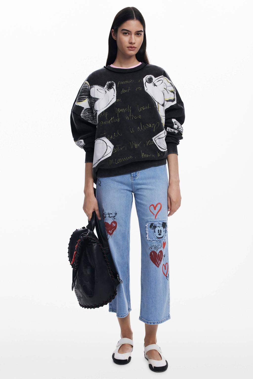 Antraciete dames Desigual sweater van katoen met personage print, lange mouwen en ronde hals