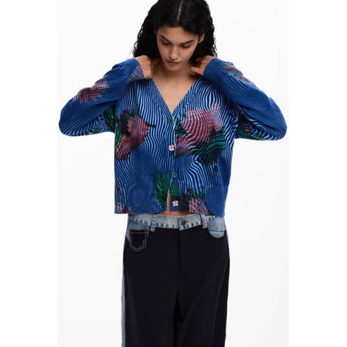 Desigual gebloemde gebreid vest blauw afbeelding