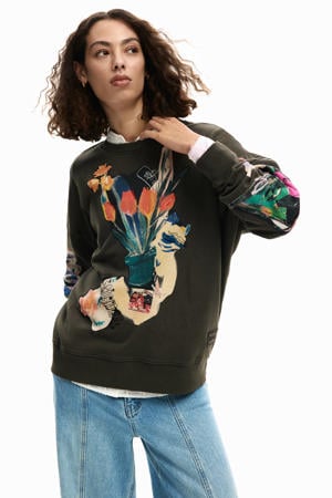 gebloemde sweater donkerbruin