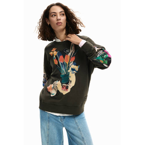 Desigual gebloemde sweater donkerbruin afbeelding