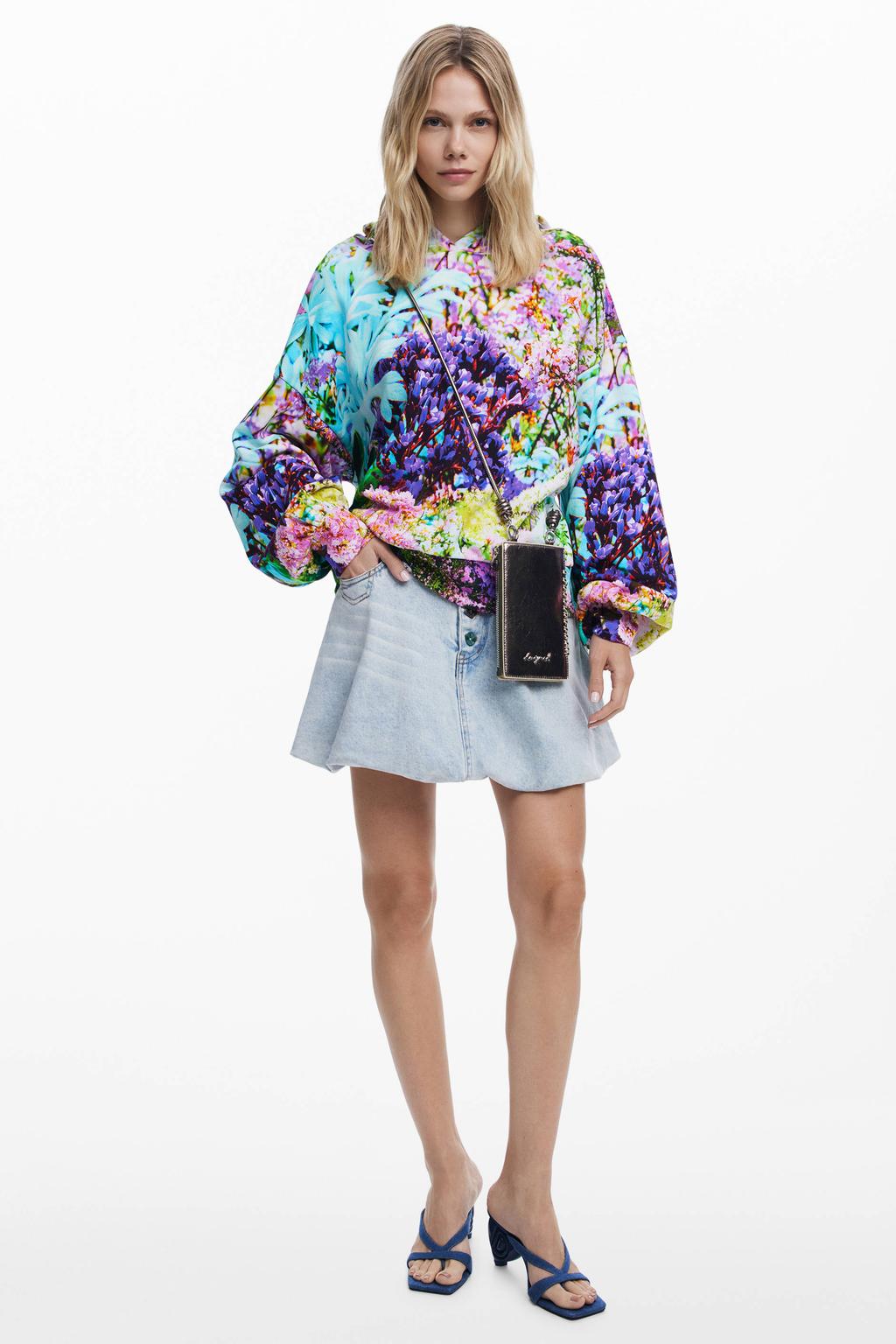 Multikleurige dames Desigual gebloemde hoodie van katoen met lange mouwen en capuchon