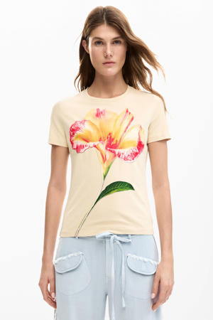 gebloemde T-shirt ecru