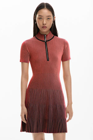 jurk met col met krijtstreep rood