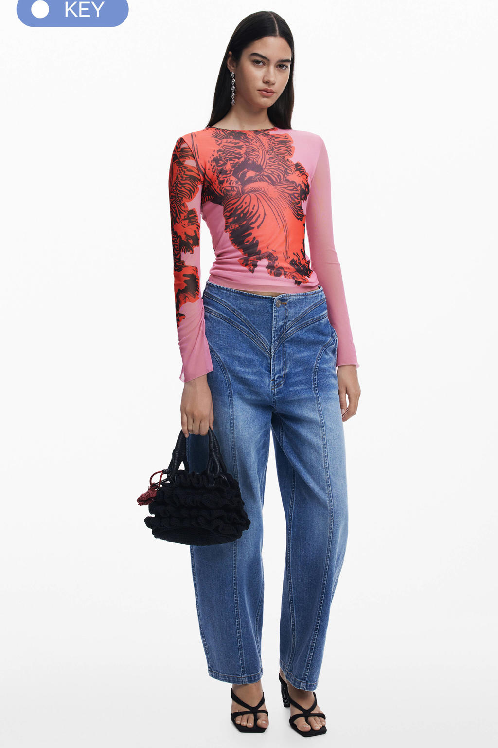 Roze en rode dames Desigual top van polyester met lange mouwen en ronde hals