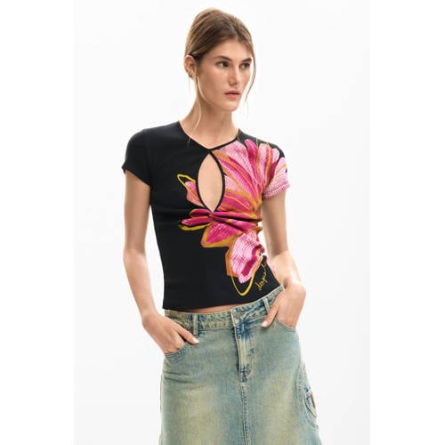 Desigual gebloemde T-shirt zwart afbeelding