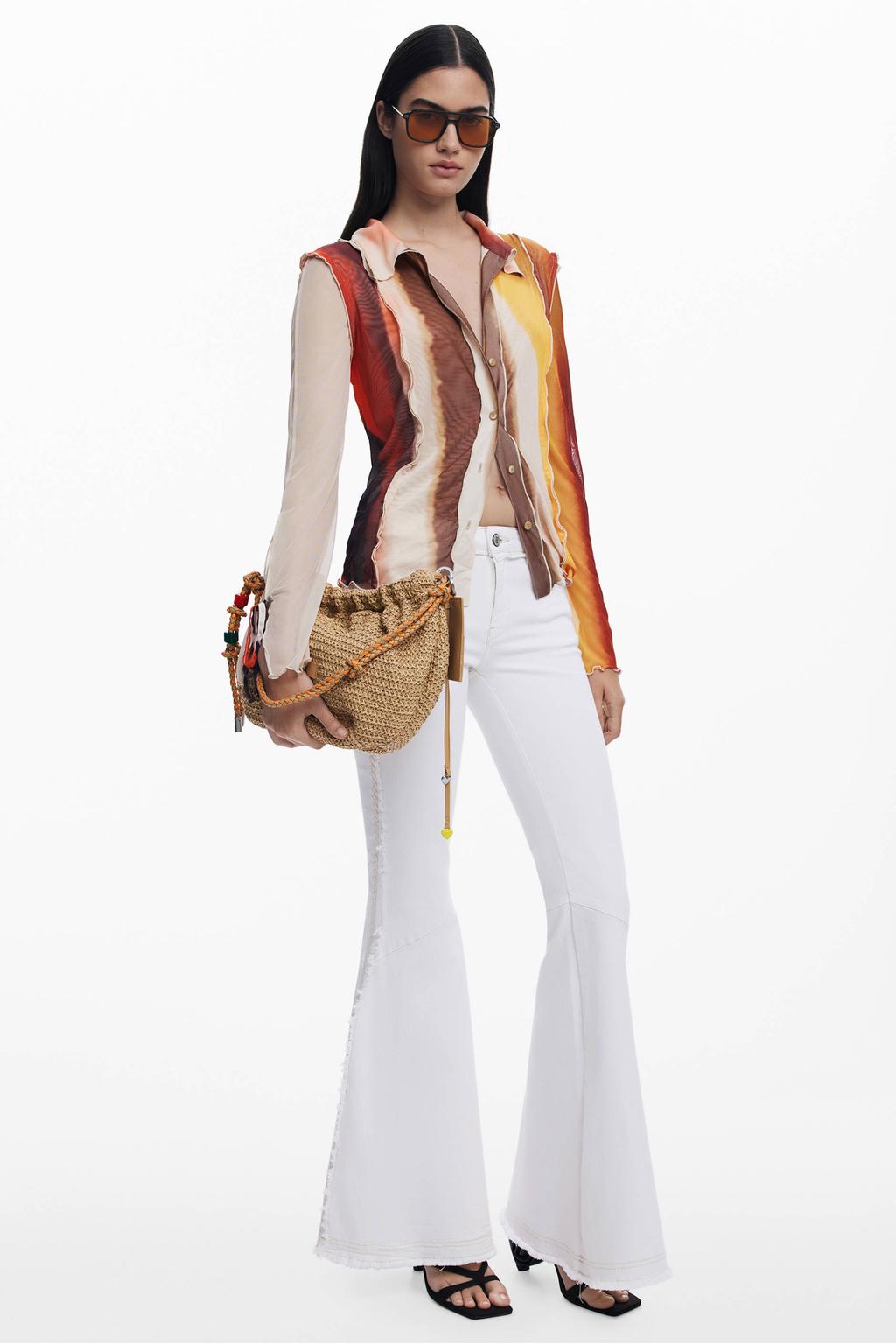 Multikleurige dames Desigual blouse van polyester met lange mouwen, klassieke kraag en knoopsluiting