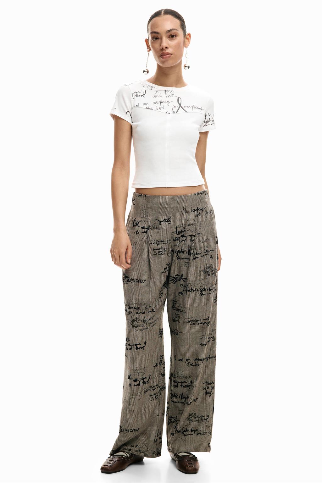 Witte dames Desigual T-shirt van katoen met tekst print, korte mouwen en ronde hals