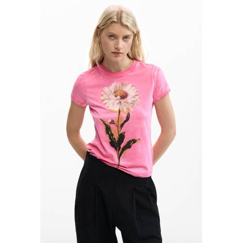 Desigual gebloemde T-shirt roze afbeelding