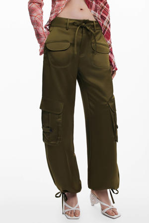 satijnen tapered low waist cargobroek kaki