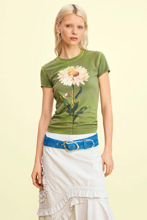 gebloemde T-shirt groen