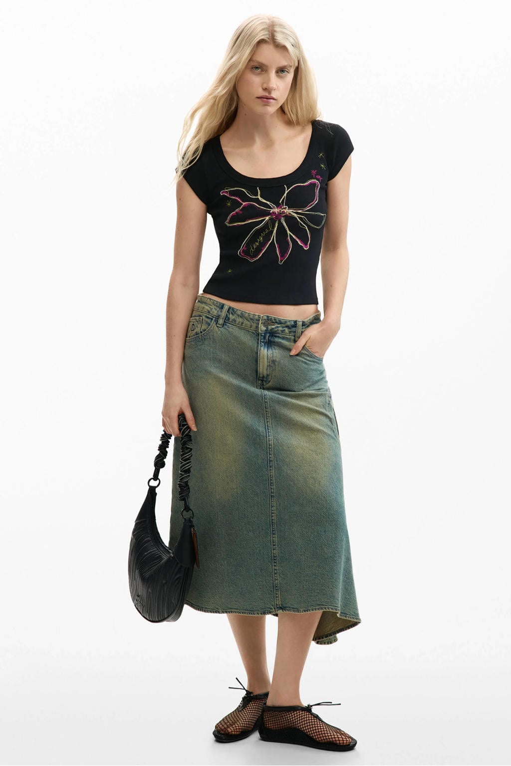Zwarte dames Desigual top met korte mouwen en ronde hals