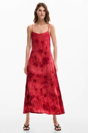 gebloemde midi jurk rood