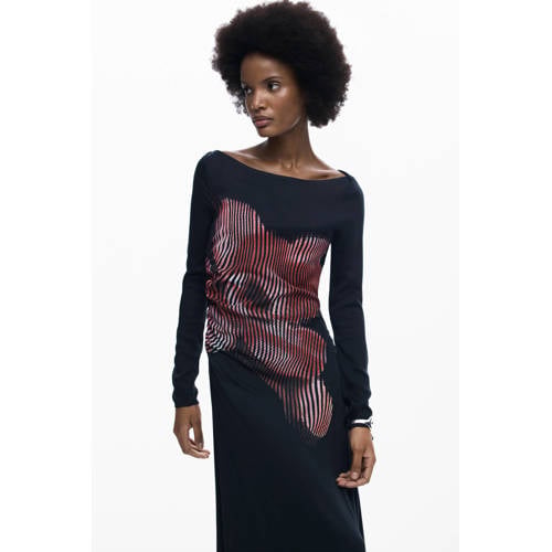 Desigual gebloemde midi jurk zwart afbeelding