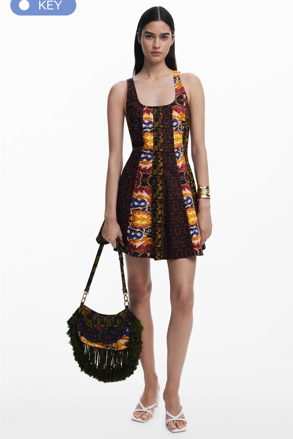 Multikleurige dames Desigual cocktailjurk van katoen met ronde hals