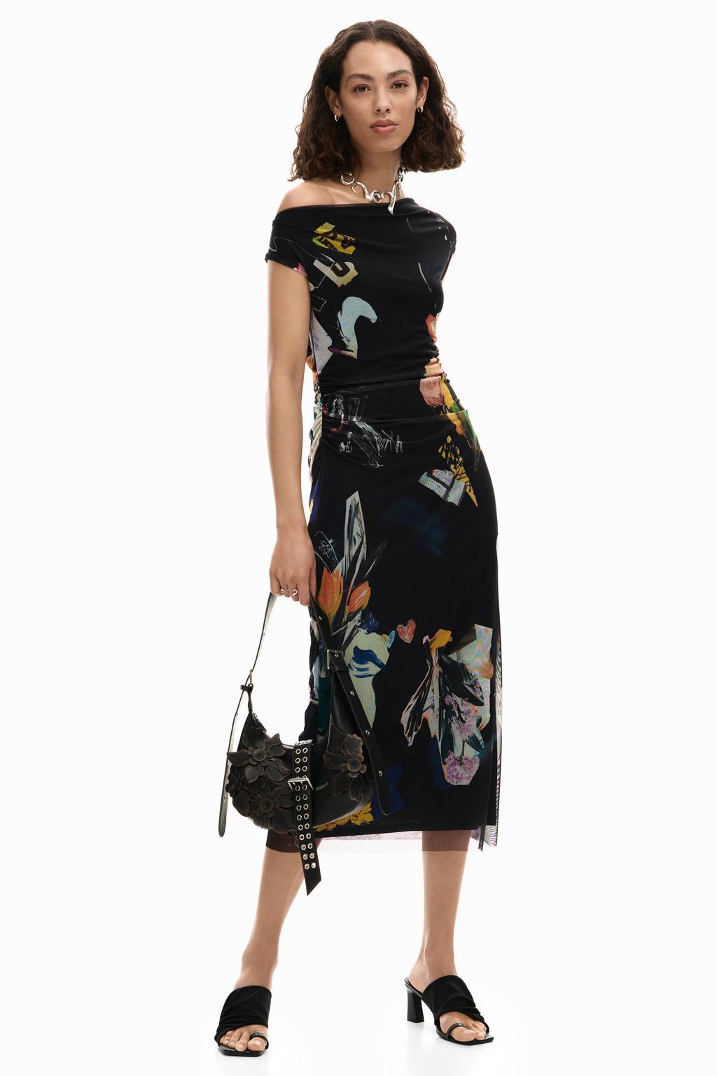 Zwarte dames Desigual off shoulder jurk van polyester
