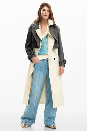 imitatieleren leren trenchcoat ecru
