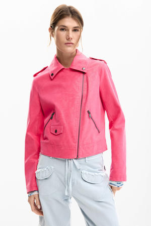 imitatieleren bikerjack roze