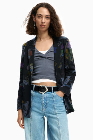 gebloemde regular blazer zwart