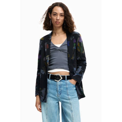 Desigual gebloemde regular blazer zwart afbeelding