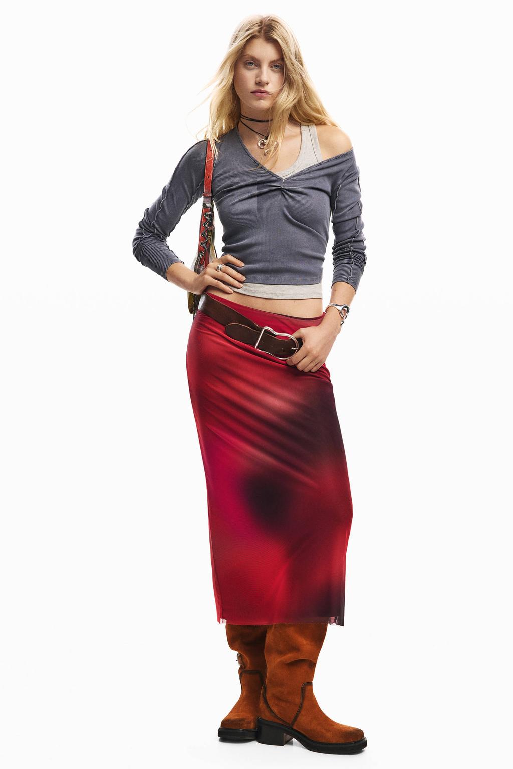 Rode dames Desigual kokerrok gemaakt van polyester en met elastische tailleband
