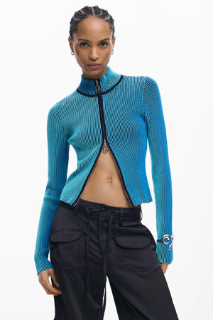 gestreepte sweatvest blauw rib gebreid