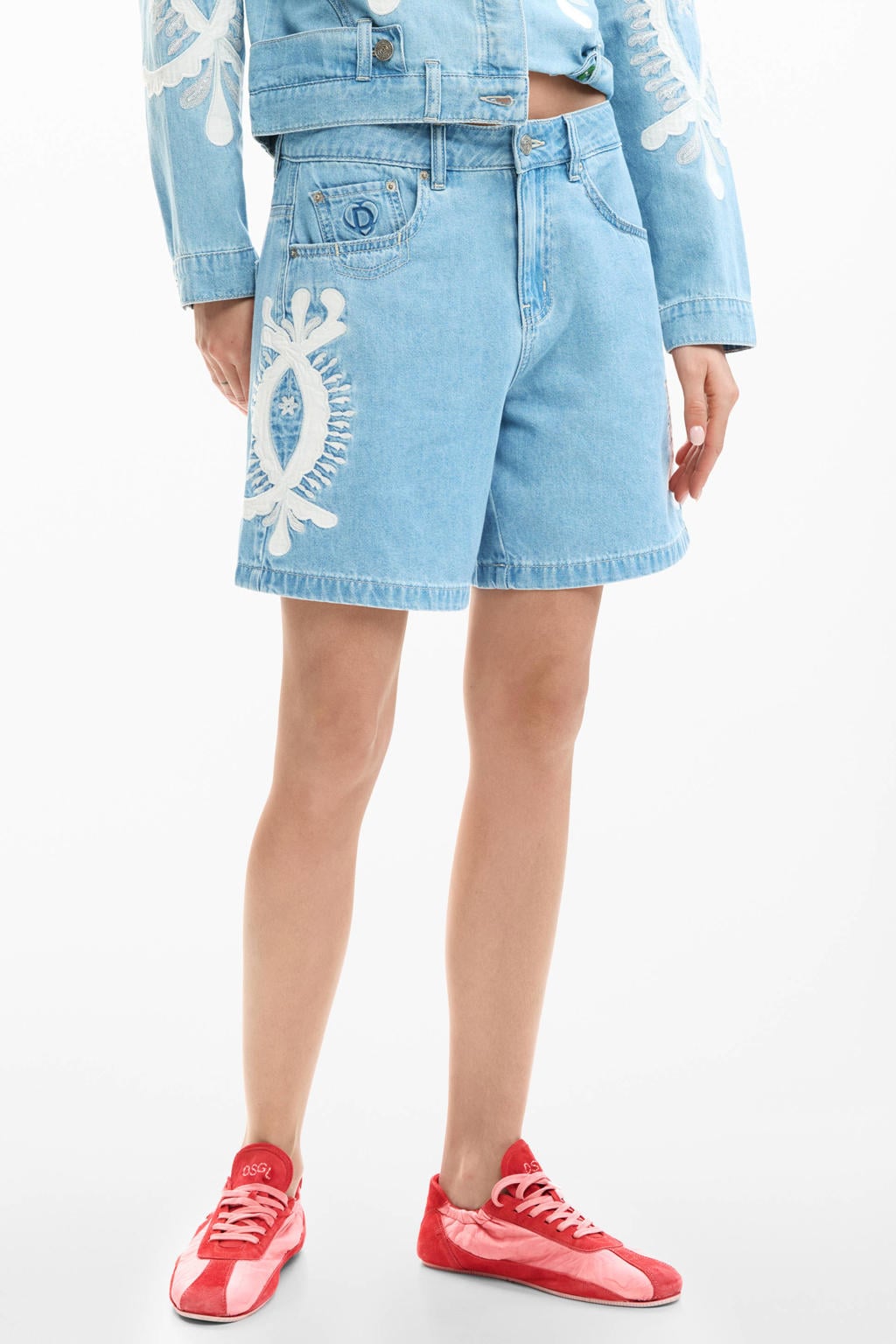 Medium blue denim dames Desigual baggy high waist short van denim met rits- en knoopsluiting