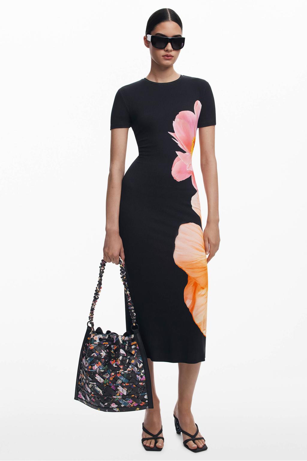 Desigual gebloemde midi jurk zwart