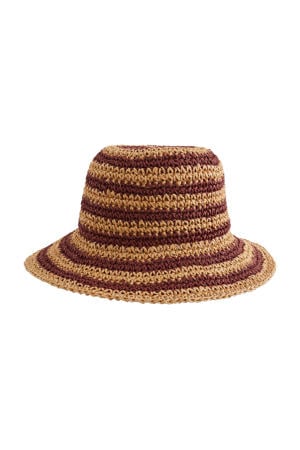 raffia zonnehoed naturel/donkerrood