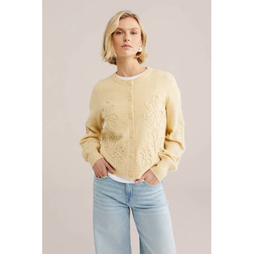 WE Fashion gebloemde vest lichtgeel afbeelding
