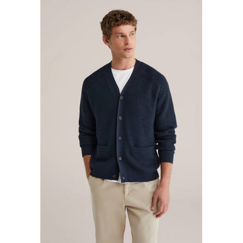WE Fashion vest gebreid donkerblauw afbeelding