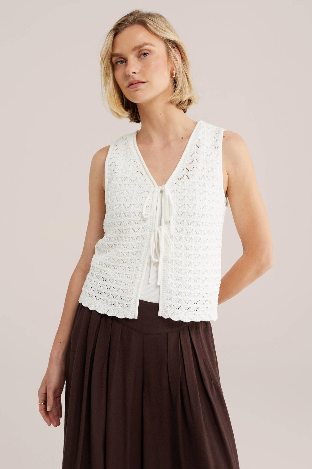 Witte dames WE Fashion top gehaakt met effen en V-hals