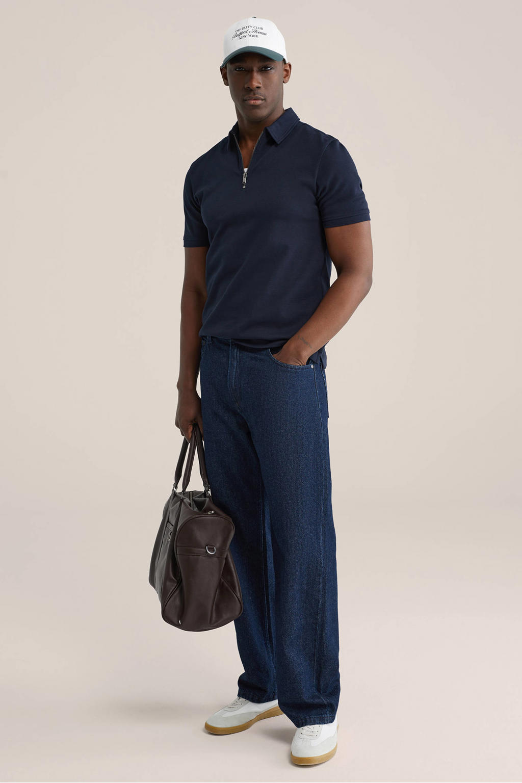 WE Fashion slim polo donkerblauw