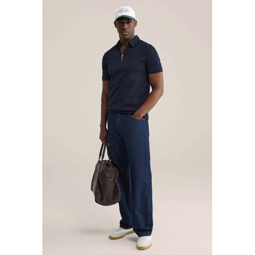 WE Fashion slim polo donkerblauw afbeelding