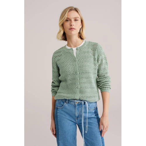 WE Fashion gebreid vest lichtgroen afbeelding