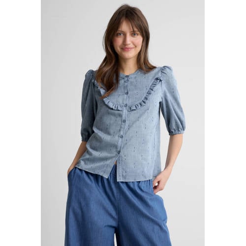 Anytime blouse met ruches blauw afbeelding