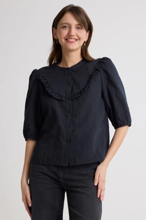 blouse met ruches zwart