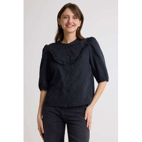 Anytime blouse met ruches zwart afbeelding