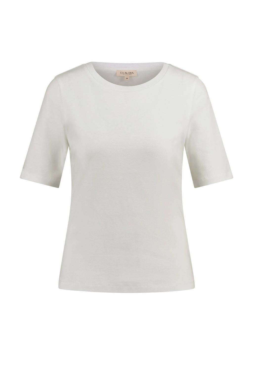 Witte dames CLAUDIA BY CLAUDIA STRÄTER top met effen, korte mouwen en ronde hals