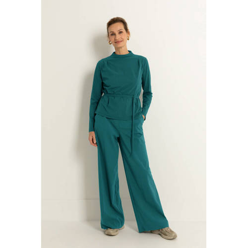 CLAUDIA BY CLAUDIA STRÄTER travelstof wide leg high waist broek petrol afbeelding
