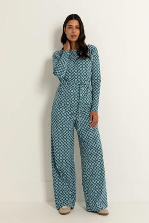 travelstof wide leg high waist broek petrol