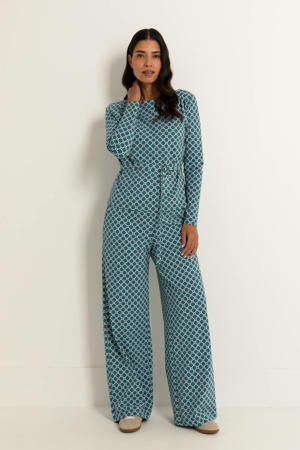 travelstof wide leg high waist broek petrol