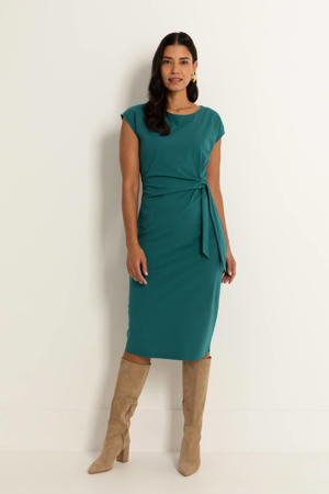 travelstof midi jurk petrol