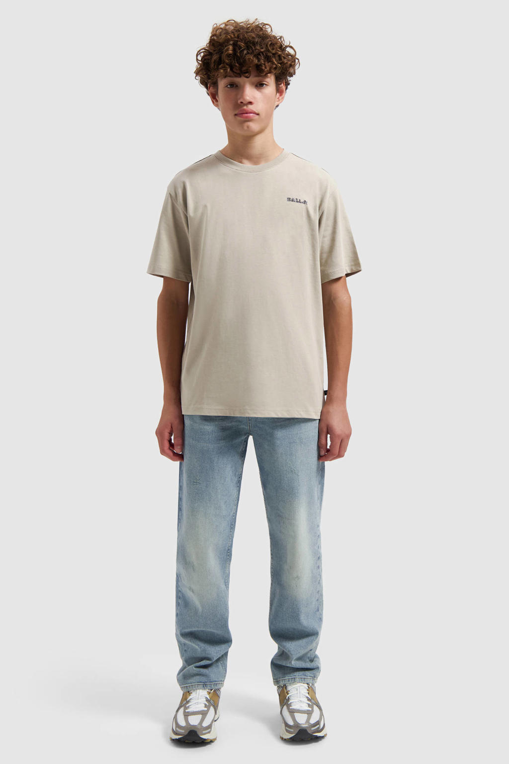 Beige jongens Ballin T-shirt van katoen met backprint, korte mouwen en ronde hals