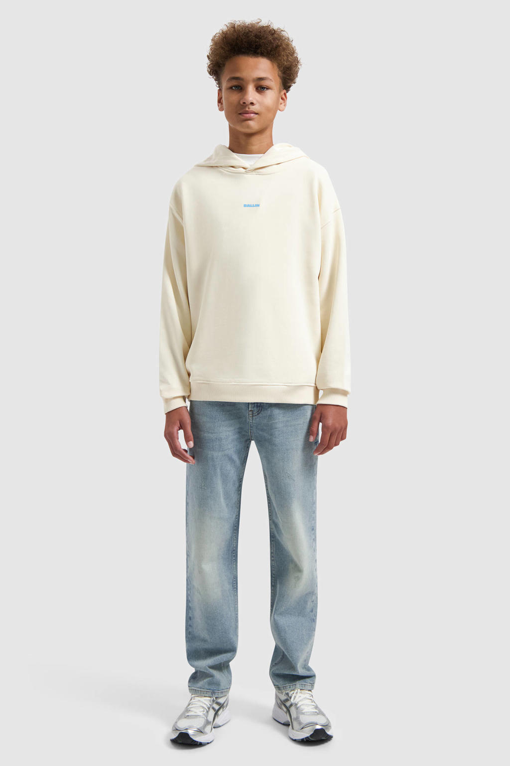 Ecru jongens Ballin hoodie van katoen met backprint, lange mouwen en capuchon
