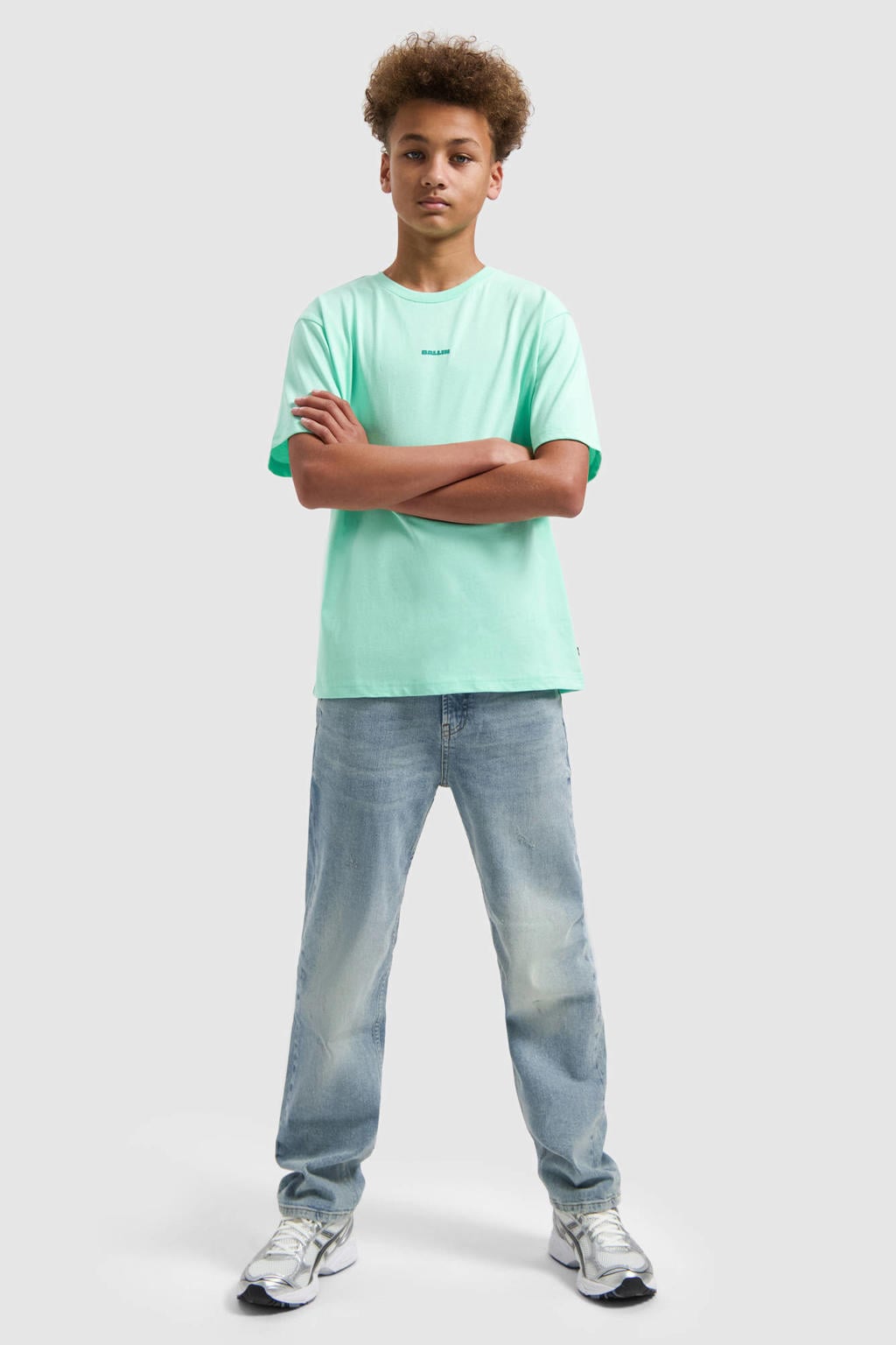 Mintgroene jongens Ballin T-shirt van katoen met backprint, korte mouwen en ronde hals
