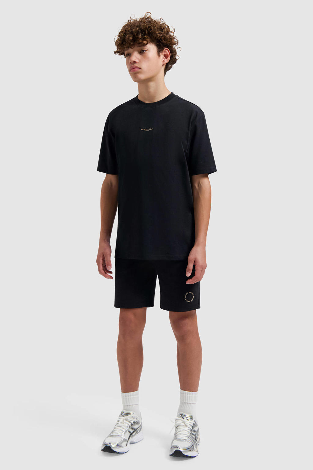 Zwarte jongens Ballin T-shirt van katoen met backprint, korte mouwen en ronde hals