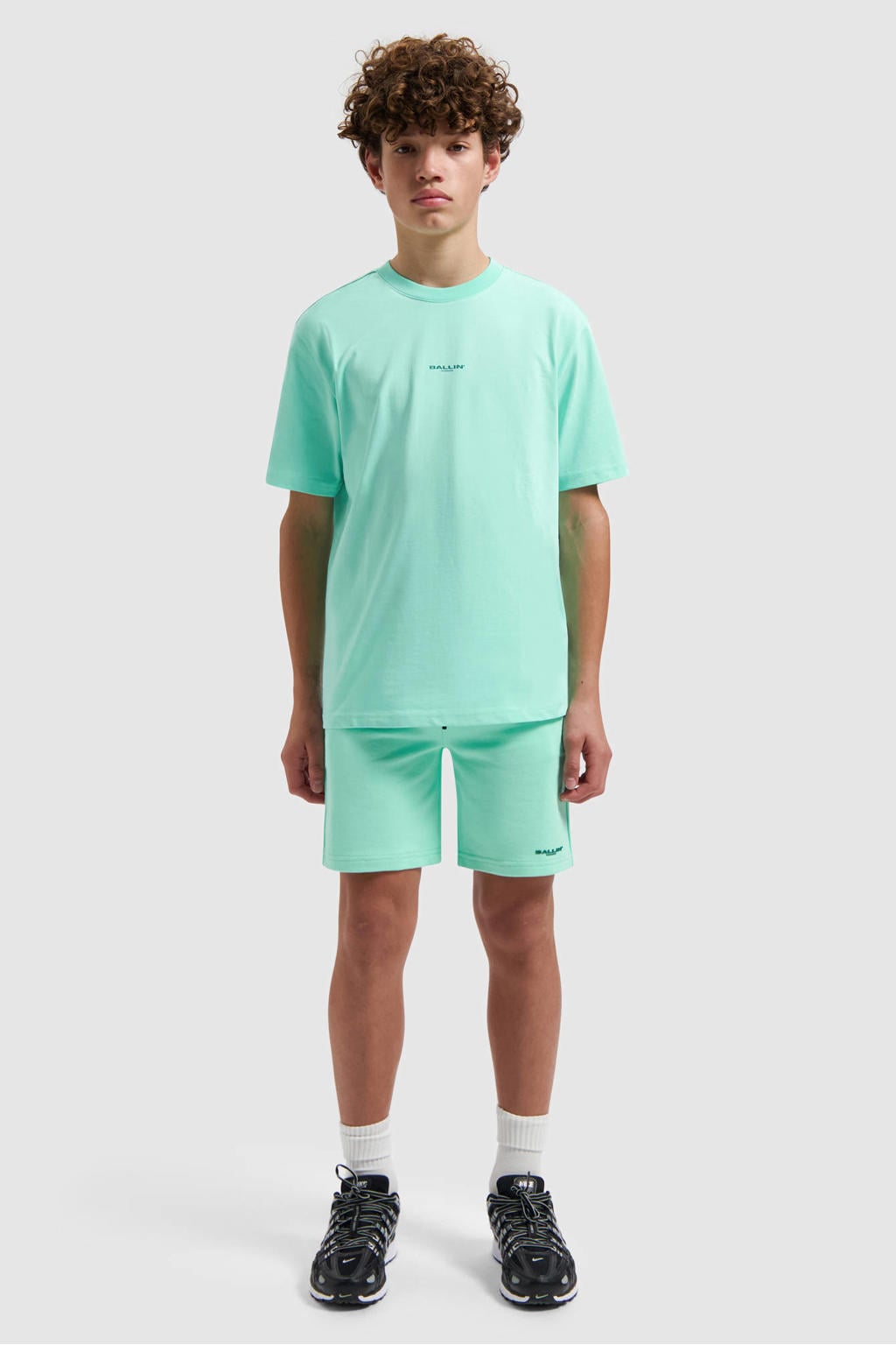 Mintgroene jongens Ballin T-shirt van katoen met backprint, korte mouwen en ronde hals